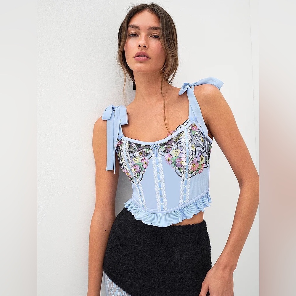 For Love And Lemons Louise Bustier Medium Blue NEW - Picture 1 of 4